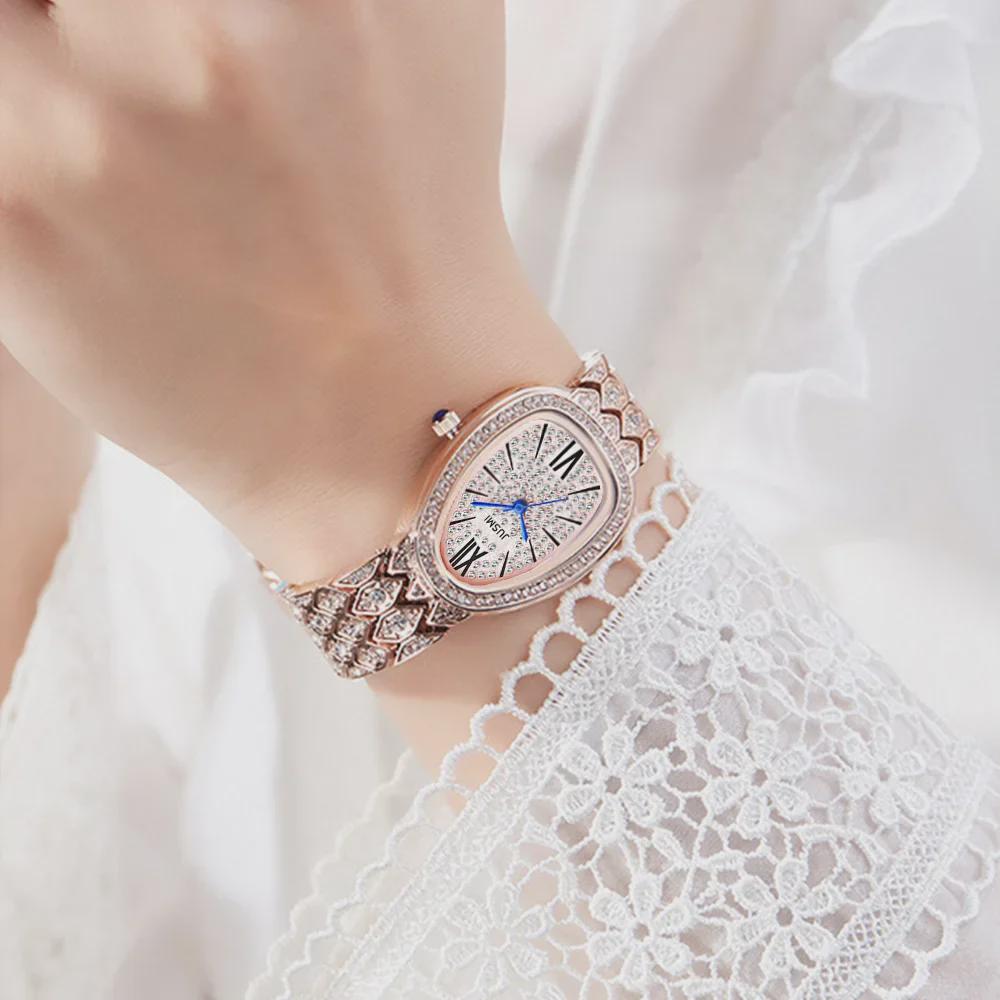 Luxury Waterproof Ladies' Diamond Snake-Shaped Watch - Fashionable Design Featured On Douyin and Kuaishou Live Broadcasts.