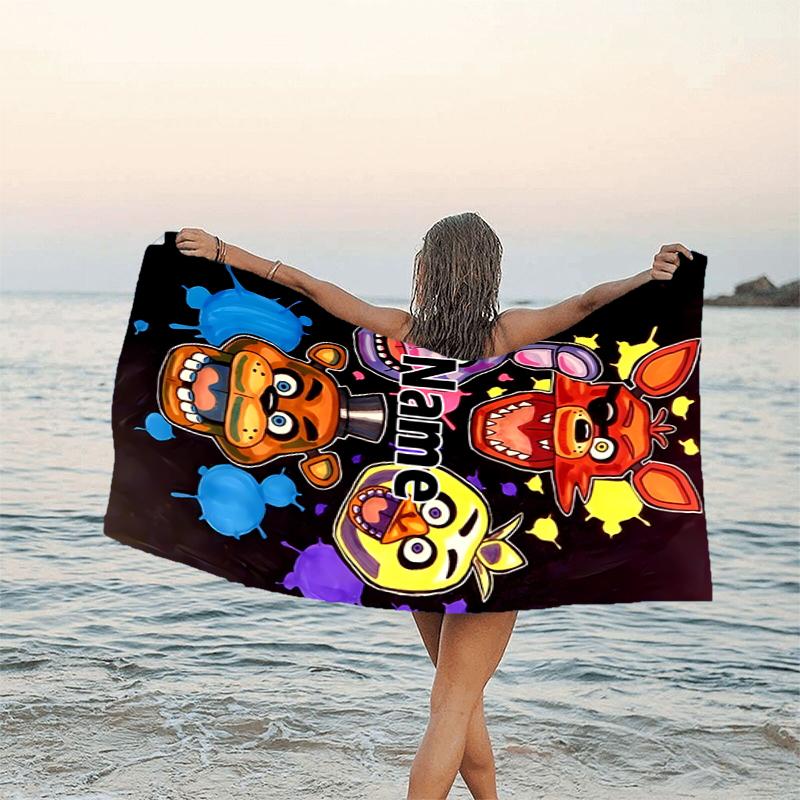 1pc Freddy Bear2 Beach Towel with Custom Name, Beach/Swimming/Bath/Picnic/Camping Towel, Suitable for Seaside Beaches