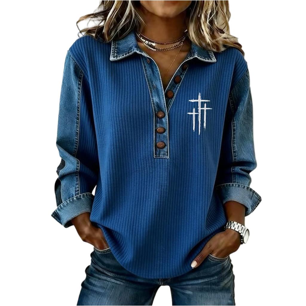 Women's Vintage Print Loose-fitting Long-sleeved Top
