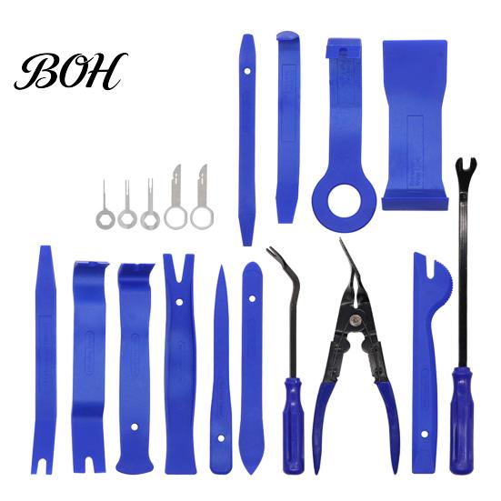 Vehicle Buckle Removal Kit 19Pcs Trim Tool Set with Pick & Clip Tool, Sticker Scraper, Automotive Plastic Car Audio Installation Tools Pry for