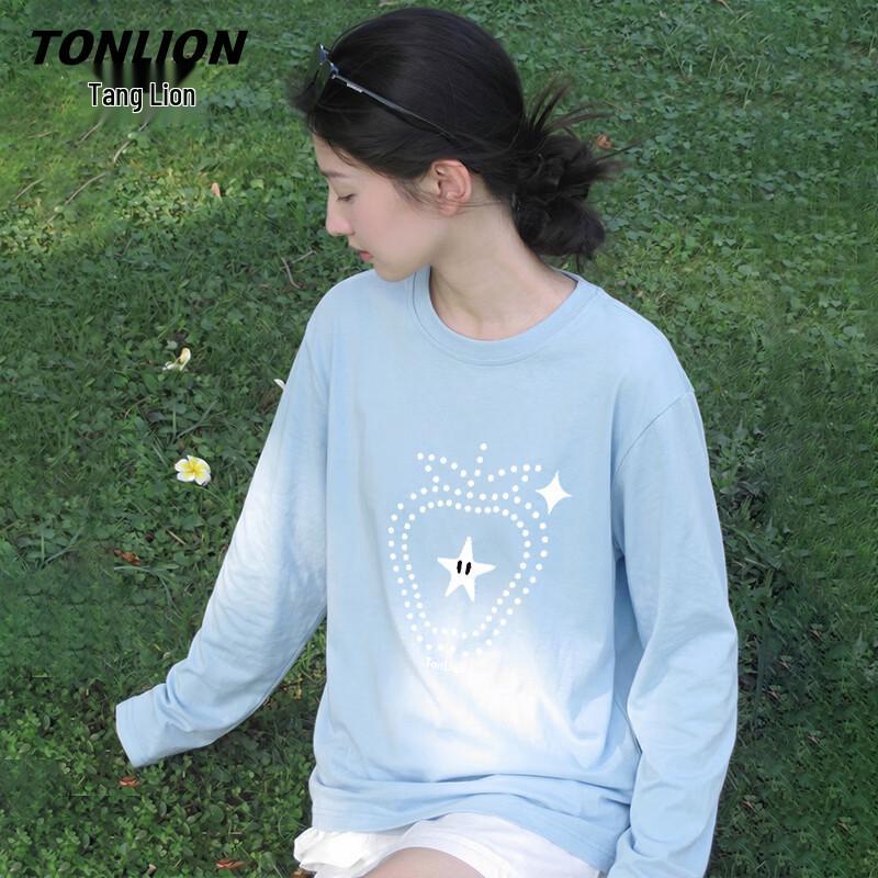 TonLion Women s Heavyweight Cotton Long-Sleeve Dot Strawberry T-Shirt S