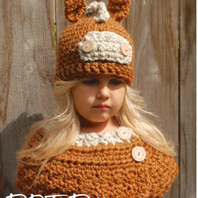 New Children's Hat Pony Knitted Hat Scarf Two-piece Set Wool Crochet Warm Animal Hat