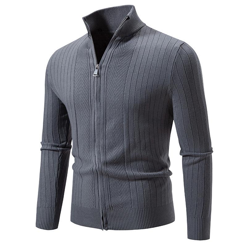 Men S Stand Collar Long Sleeve Jacquard Knit Cardigan Sweater Casual Plus Size
