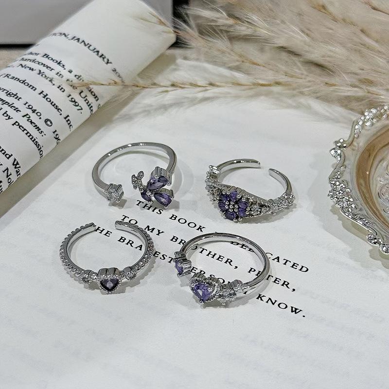 Stacked Wearing A Girlfriend Girl'S Sweet And Romantic Purple Diamond Open Ring, A Woman'S Frigid Wind Simple And Exquisite Ring