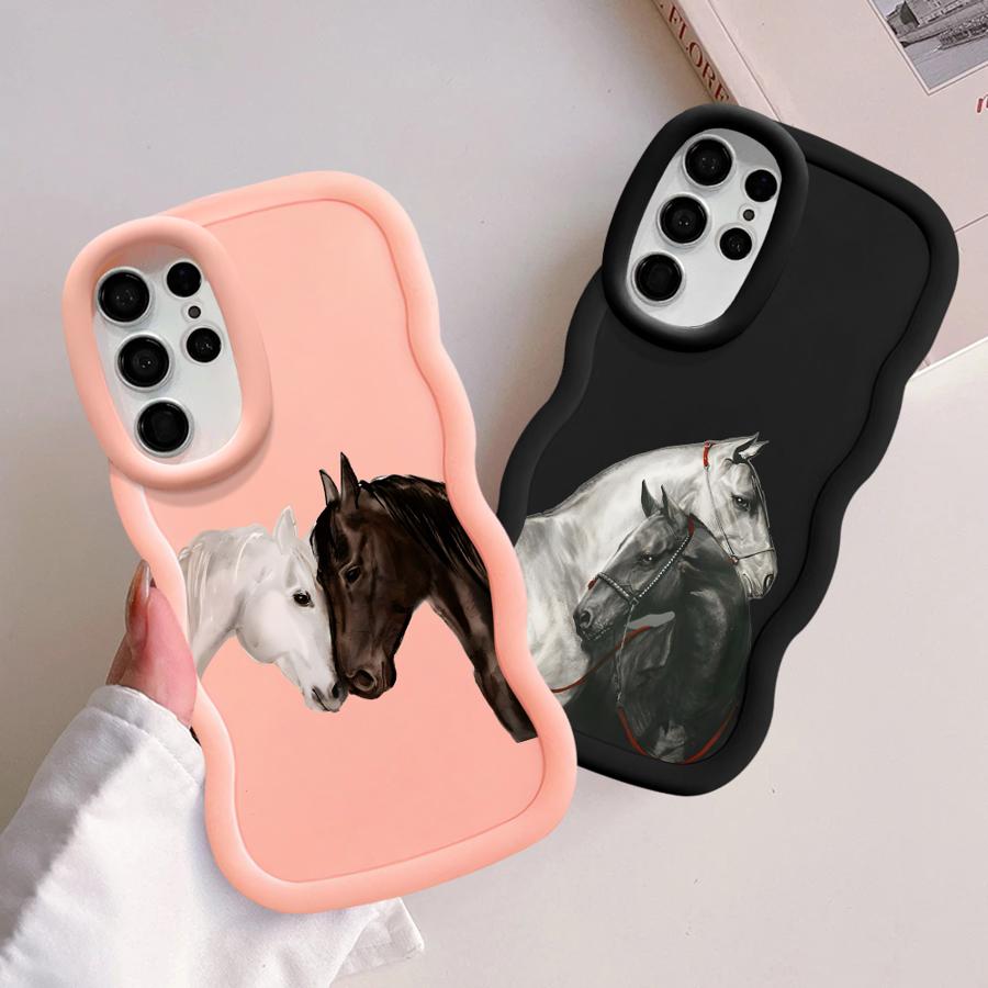 White Black Horse Case for Samsung Galaxy S20 FE S23 Plus A26 S22 Ultra S21 S24 S25 A25 Soft Phone Cover A54 A55 A35 A24 A36 A34