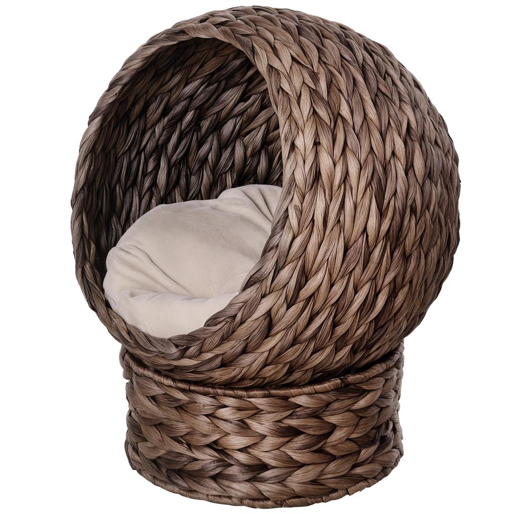 Water Hyacinth Cat Basket With Cushion Cat Bed Pet Bed 50 Cm X 42 Cm X 60 Cm Brown And Beige