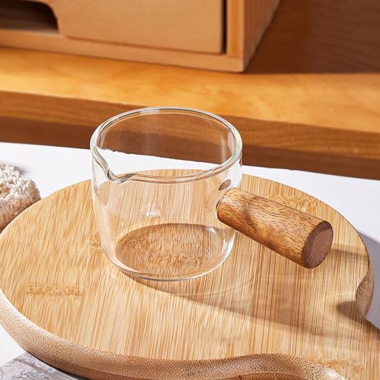 Målekopp i glass med trehåndtak Espresso Melk Kaffekopp 100 ml Dobbel skala Klar Kaffebryggeutstyr