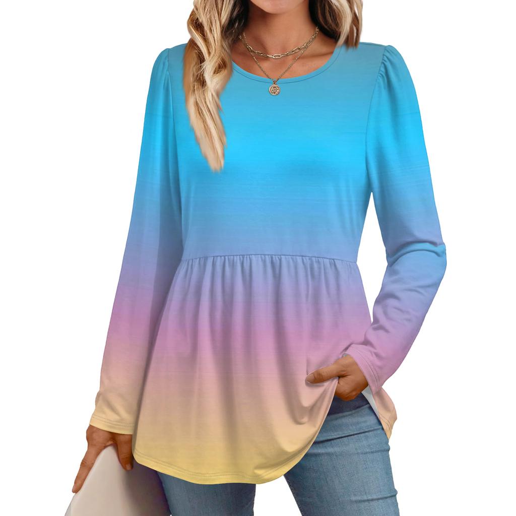 Women's Casual Fashion Long Sleeve Shirt Gradient Tunic Top