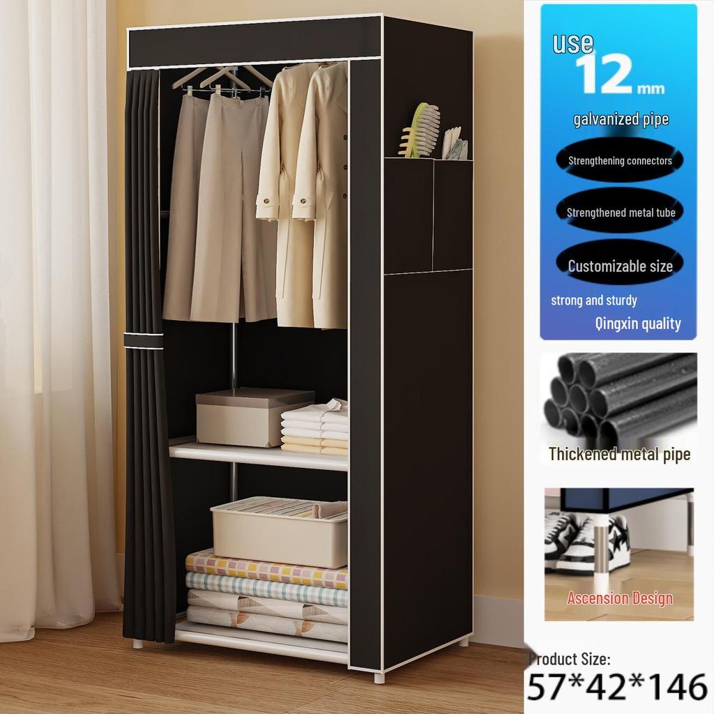 Multi-layer Wardrobe: Metal Coat Rack with Hangers & Storage Shelves for Dorms and Rentals