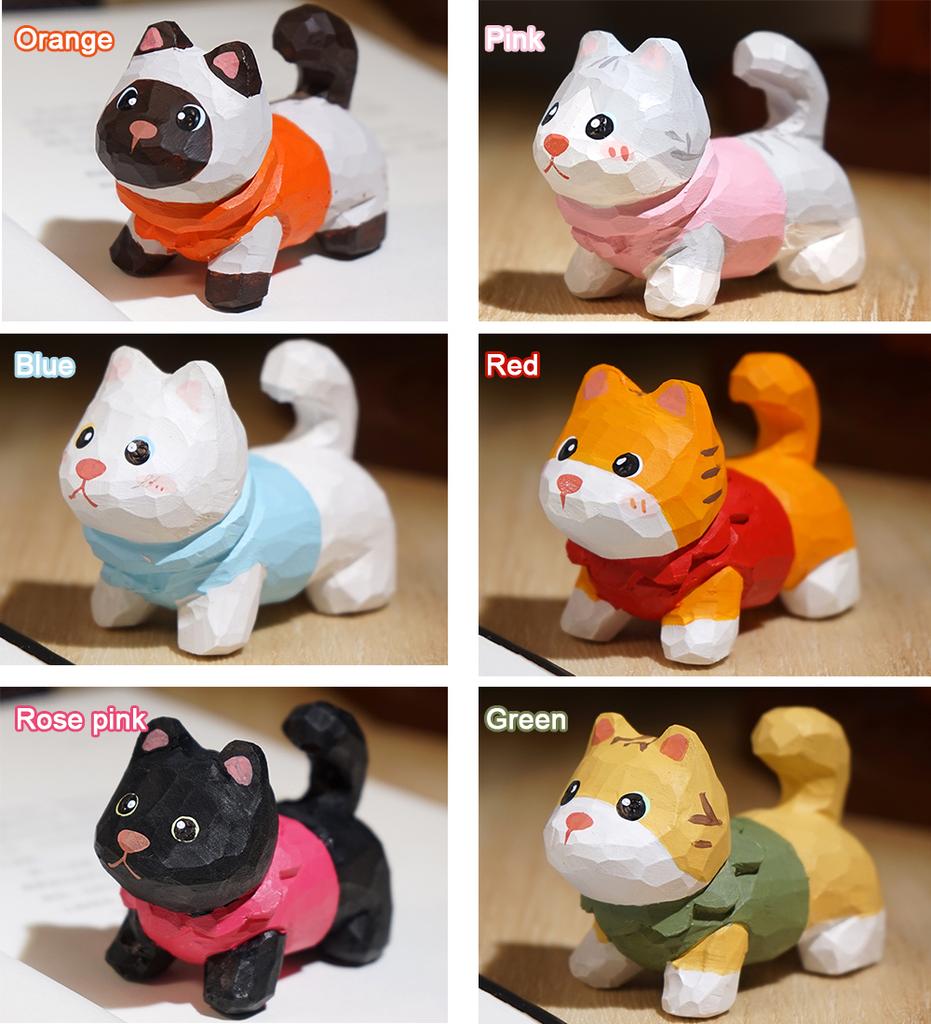 Christmas Decorations Wooden Kitten Couple Sculpture Home Decoration Handmade Wood Carving Kitten Ornaments Desktop Crafts Gift