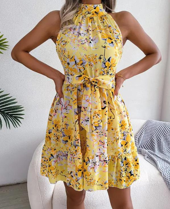 Summer women s eBay new floral neck waist dress S