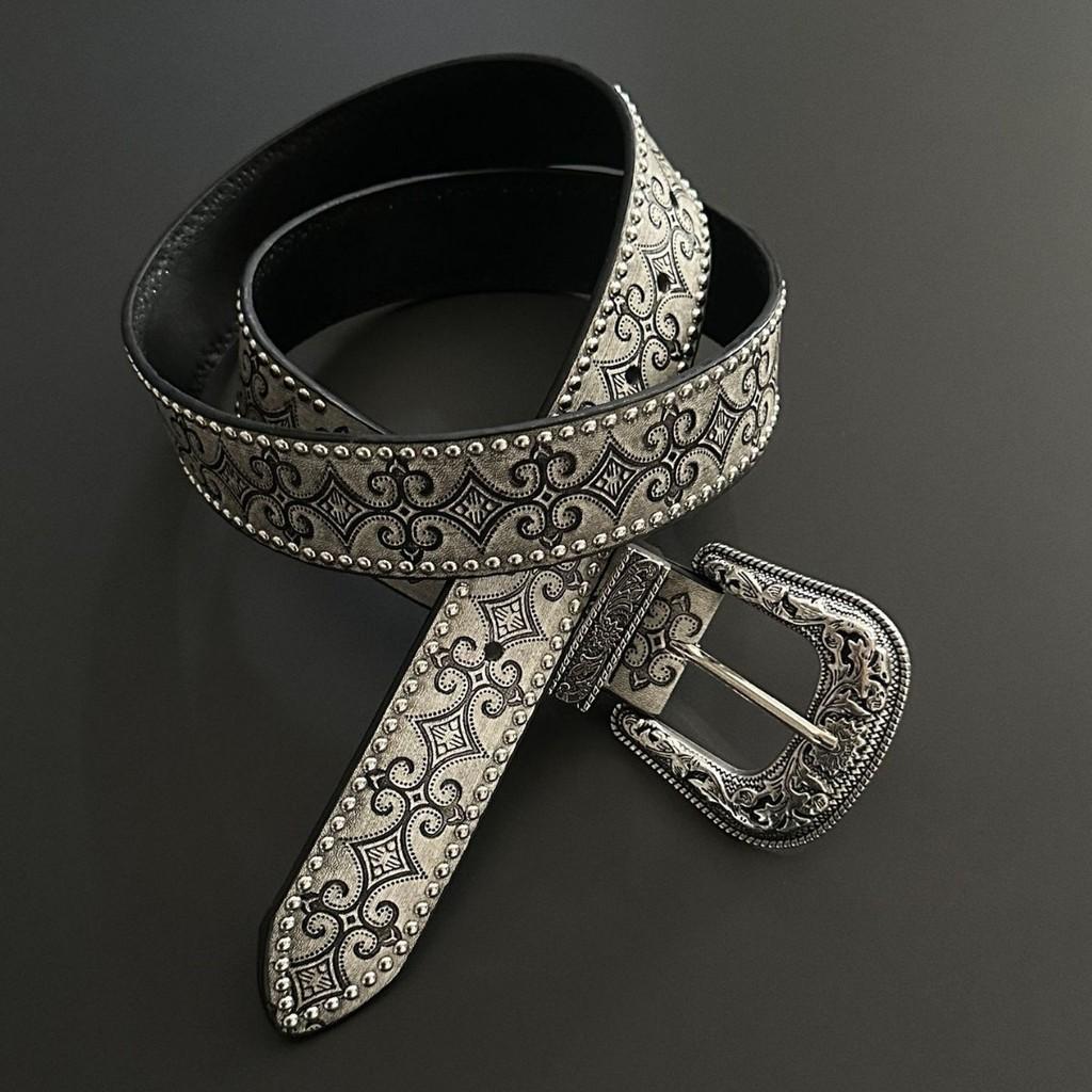 Leather Belt With Western Pattern And Metal Buckle For Casual Men And Women
