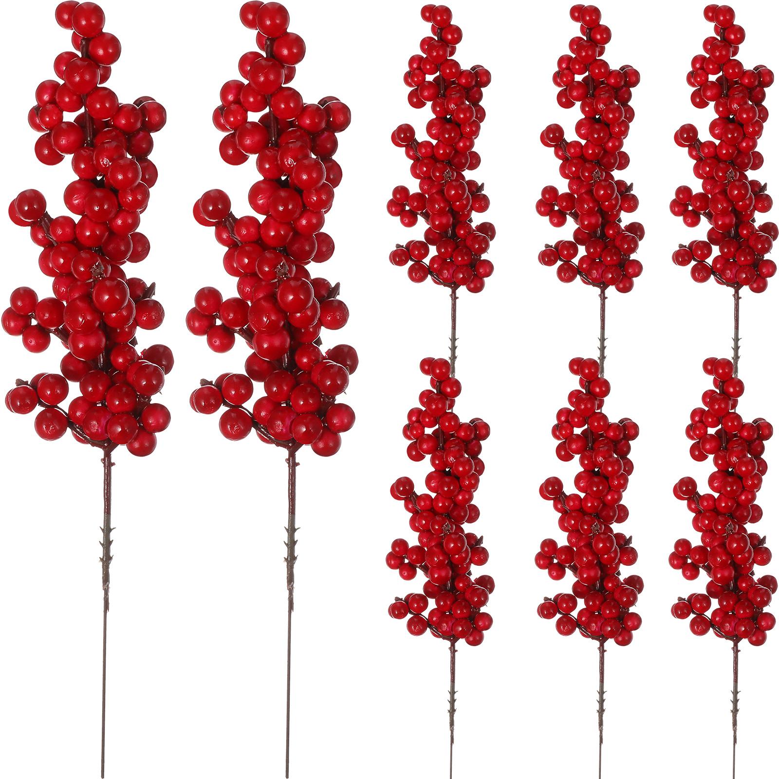 

8pcs Red Berries Decor Artificial Christmas Bouquet Simulation Berries Picks For Xmas Party Decor Holiday Scene Setting Fake