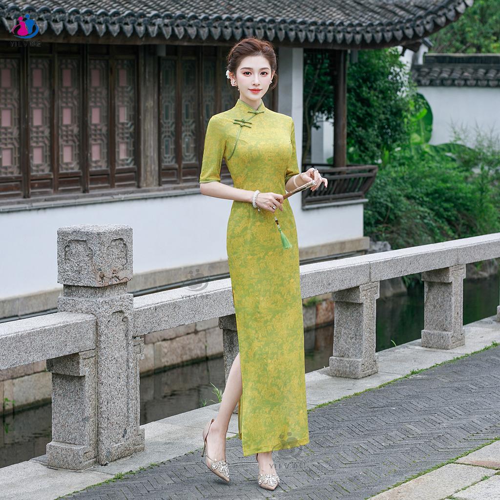 New Chinese style cheongsam skirt improved summer new mother dress retro thin performance dress