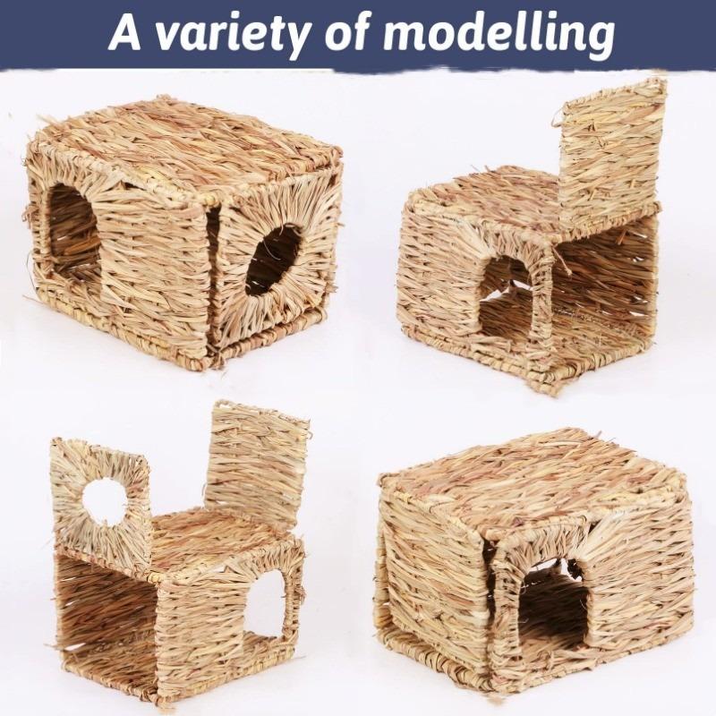 Grass House for Rabbit Foldable Woven Rabbit Cages Hamster Guinea Pig Grass Chew Toy Mat House Bed Nests for Animal Accessories