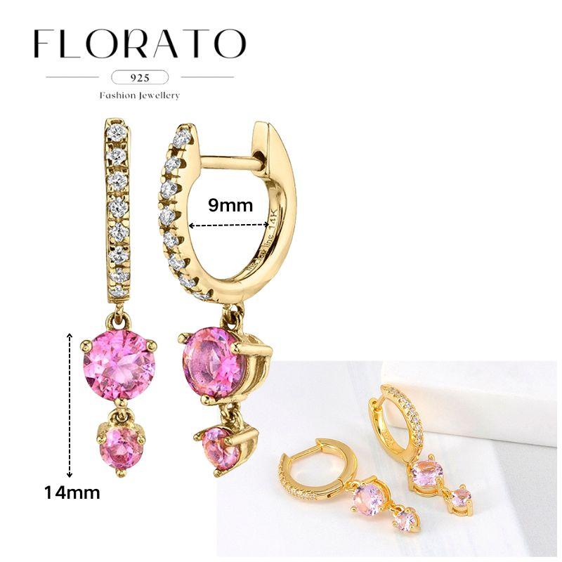 Luxurious Geometry 925 Silver Ear Needle Pink Series Zircon Pendant Hoop Earrings Sweet Fashion Wedding Jewelry Gifts