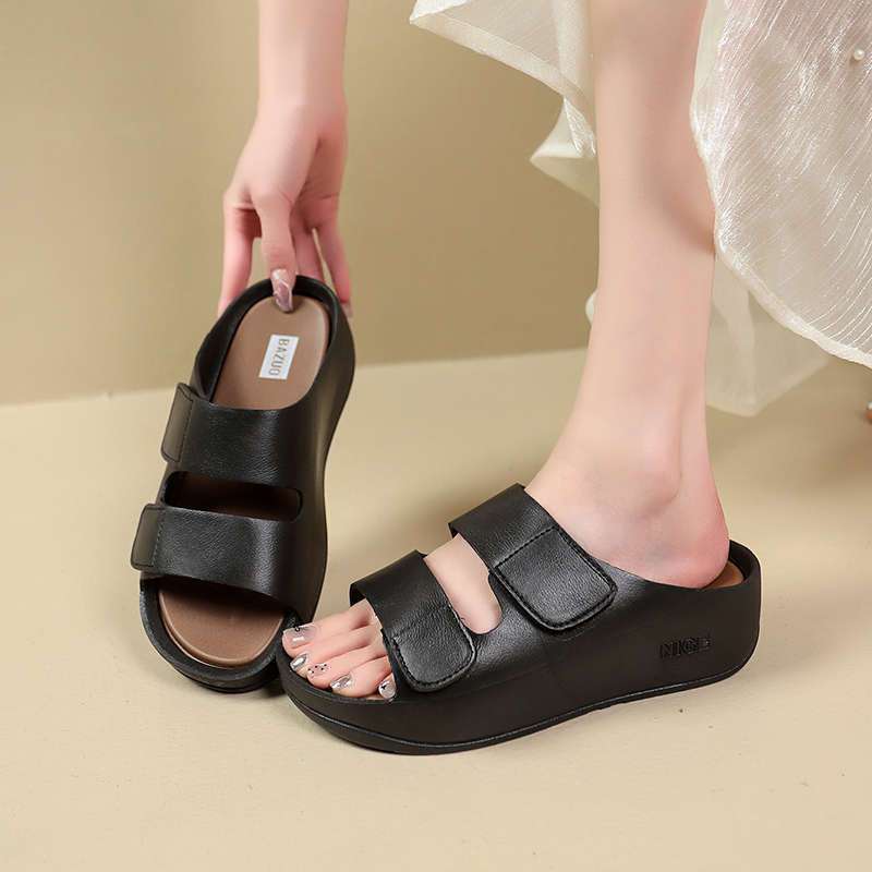 Summer Wear Light Wedge Heel Slippers Women's 2025 New Height Increase Fashionable Versatile Thick Bottom One-word Cool Slippers