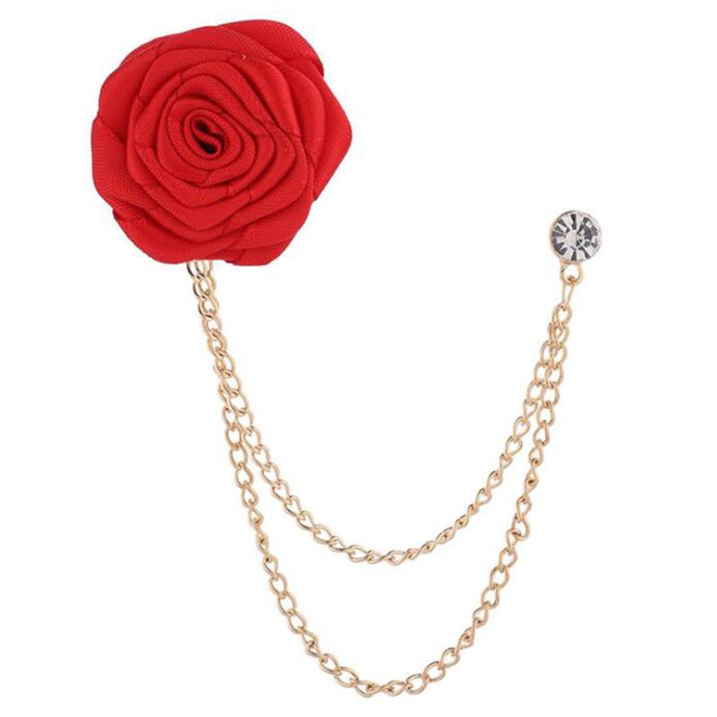 Bridegroom Wedding Brooches Cloth Art Hand-made Rose Flower Brooch Lapel Pin Badge Tassel Chain Men Suit Garment Accessories