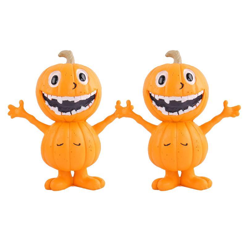 Halloween Pumpkin Man Resin Statue Cartoon Pumpkin Head Doll Tabletop Ornament Indoor Home Garden Holiday Party Gift