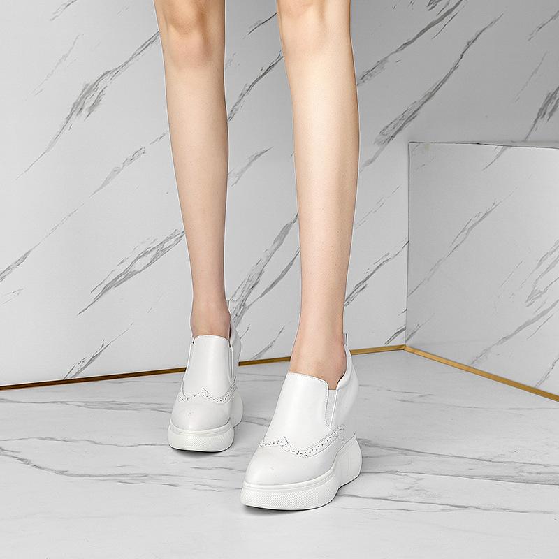 12CM thick-soled inner height-increasing leather single shoes for women's 2025 spring new pointed-toed wedge heel super high-heeled small leather sho