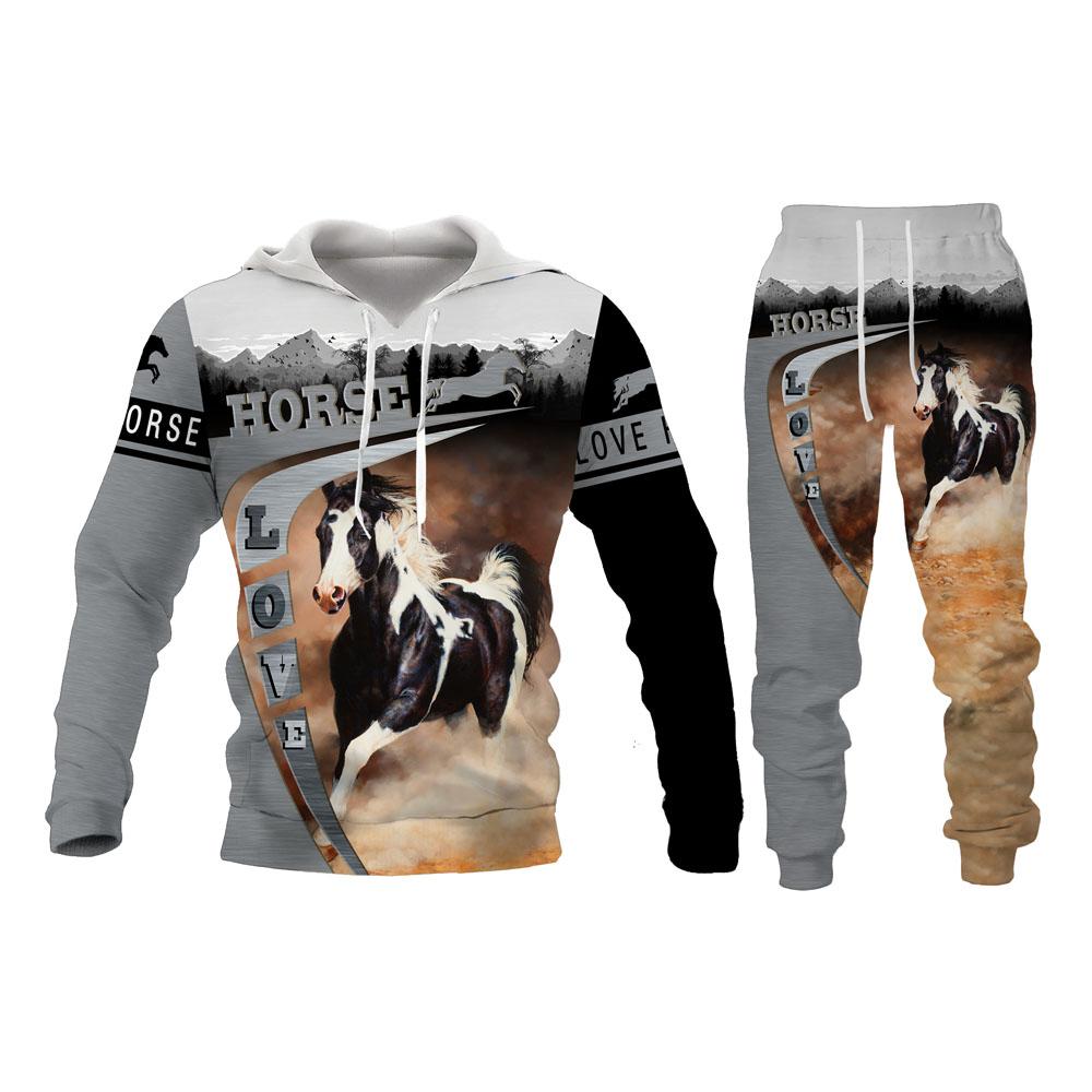Kreslený kůň Animal 3D tepláková souprava s kapucí Muži Funny Streetwear Bunda s kapucí a zipem Soupravy s dlouhým rukávem