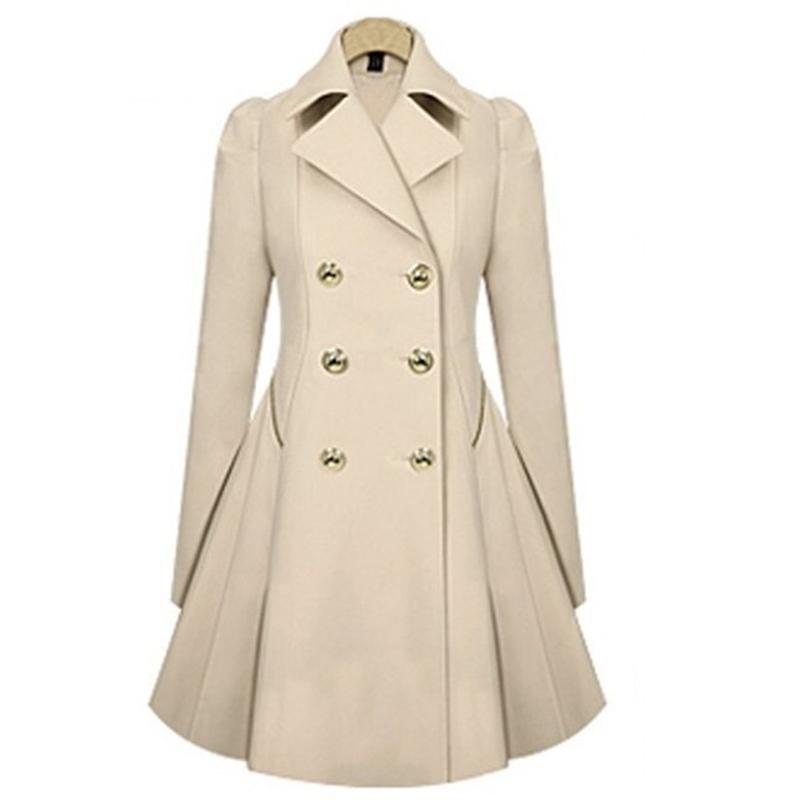 

Женское однотонное пальто с двумя карманами на пуговицах, повседневное пальто с длинным рукавом и воротником, верхняя одежда, зимняя модная женская праздничная одежда, повседневная одежда, куртки L бежевый