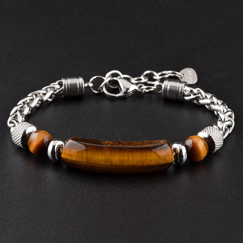 3 Colors Stainless Steel Cuban Chain Bracelet Men Adjustable Unfading Tiger Eyes Obsidian Stone Braslet Cool Riding Accessories