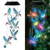 Solar Blue Hummingbird LED Wind Chime Light for Courtyard Landscape