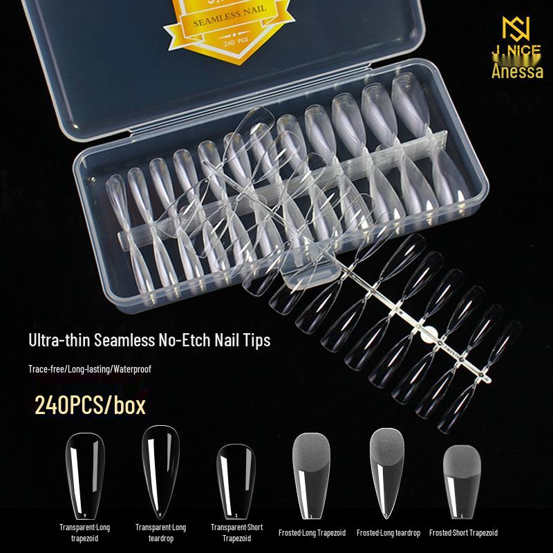 Dual-Use Seamless Transparent Frosted Nail Tips - Extendable Flat/Arc Design