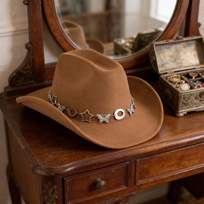 Fashion Star Butterfly Chain Cowboy Cap For Women Men Western Hat Fashion Accessory for Music Festival Theme Party