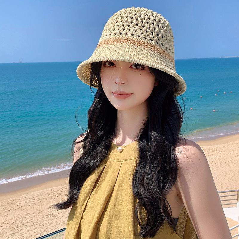 Grass Woven Hat Versatile for Women In Spring and Summer Hollowed Out Breathable Sunshade Basin Hat  Fisherman Hat