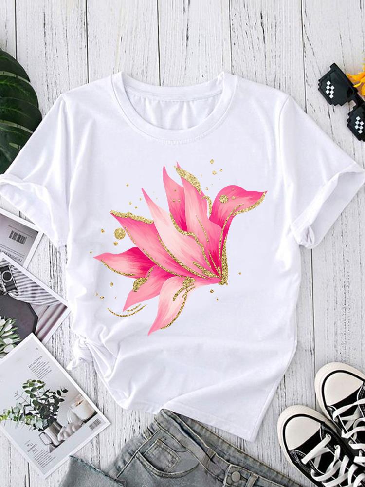 (Asian Size) sweet watercolor style  Short Sleeve T shirt Printed T-shirts O-neck Casual Clothing Fashion Female Women's Top  Graphic Tee
