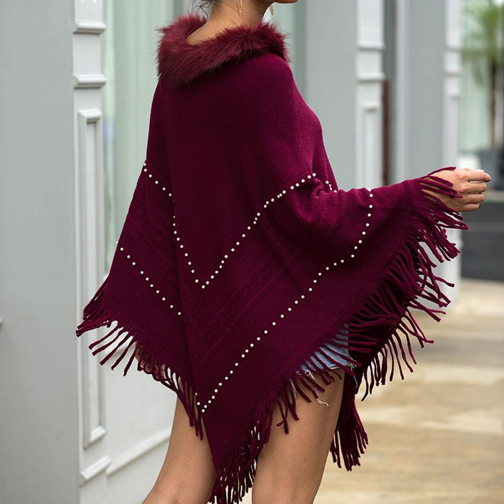 Women Winter Knitted Cashmere Capes Shawl Cardigans Sweater Coat