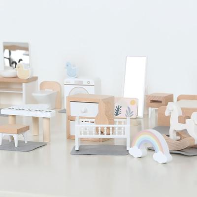 Casa de muñecas moderna, muebles de madera, decoración, juego de bricolaje, baño, dormitorio, casa de muñecas, artículos de cocina, mesa y sillas, accesorios para bebé