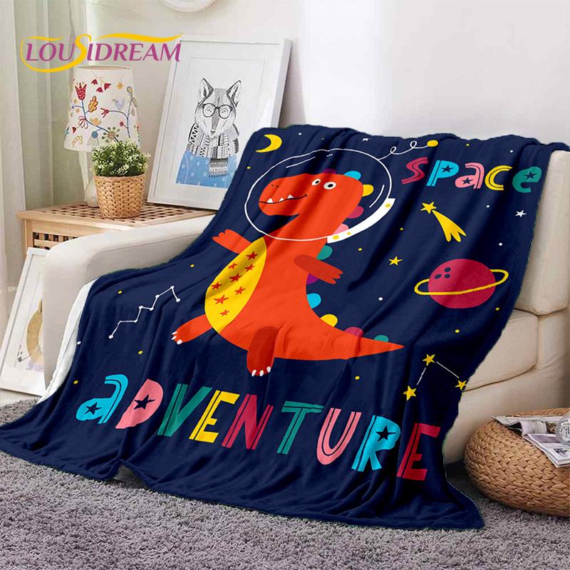 3D Uroczy Dino Kreskówkowy Dinozaur Kosmos Dzieci Miękki Flanelowy Koc na Łóżko Sypialnię Sofę Piknik, Koc do Rzucania na Zewnątrz Rekreacja