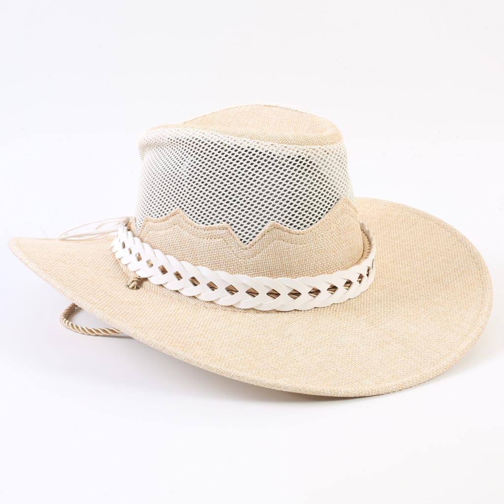 Western Cowboy Hat Men and Women Summer Breathable Sunscreen Visor Hat Big Brim Outdoor Travel Straw Top Hat