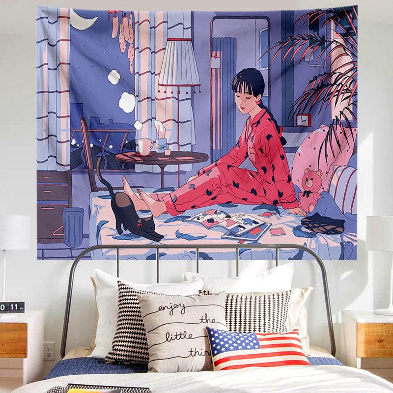 Каваи аниме девушка принт узор гобелен дома гостиная спальня Настенный декор фон ткань — фото 14
