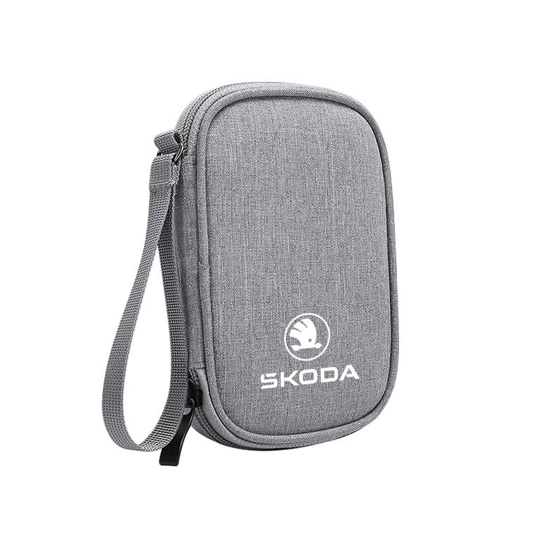 CWWR6 Car Cable Drive Earphone Charger Protable Storage Bag For New Skoda Octavia Kodiaq Fabia Superb Karoq Yeti Rapid Mk3 Vrs Kamiq