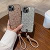 Luxury Glitter Faux Diamond Plated Lanyard Shiny Phone Case For iPhone 18 17 16 15 14 13 12 11 Pro Max Plus XR 17Air 17E 16E