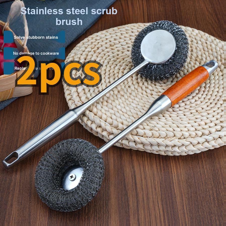 2 Pcs Stainless Steel Pot Brush with Thick Handle, Kitchen Cleaning Brush for Pots and Pans, Stainless Steel Wire Ball Brush