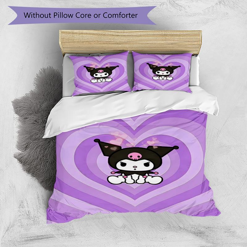 3pcs Sanrio Kuromi pattern bedding set duvet cover set includes duvet cover &pillowcases, perfect all season bedroom decoration & gift