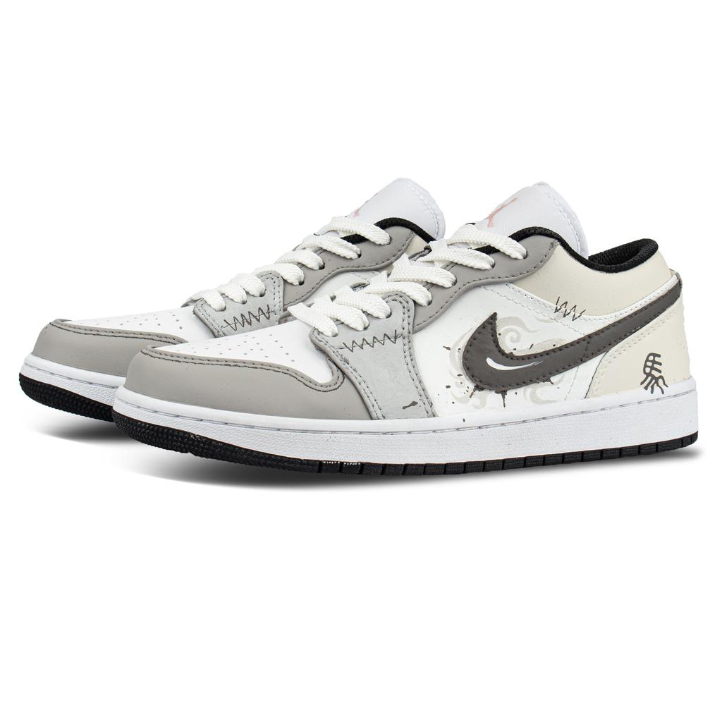 Jordan Air Jordan 1 Cow Leather Abrasion Resistant Low top Skateboard Shoes Unisex Gray 553558-165(team1954-)