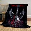 Electric guitar with wings, red floral patterns, and "Rock Roll" text. for all seasons blanket lunch break throw gift