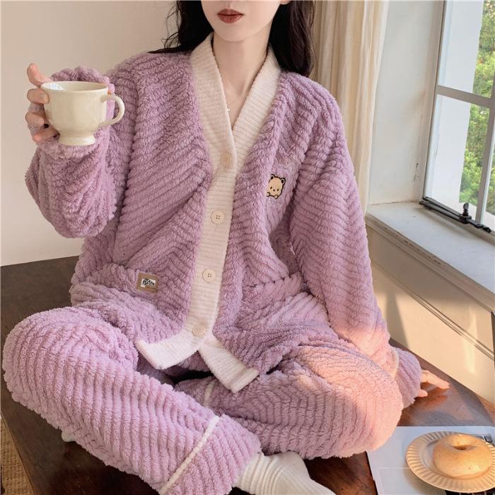 Pyžamo Coral Velvet Dámské Zimní zesílené Velká velikost Teplé Nové obleky na podzim a zimu lze nosit venku