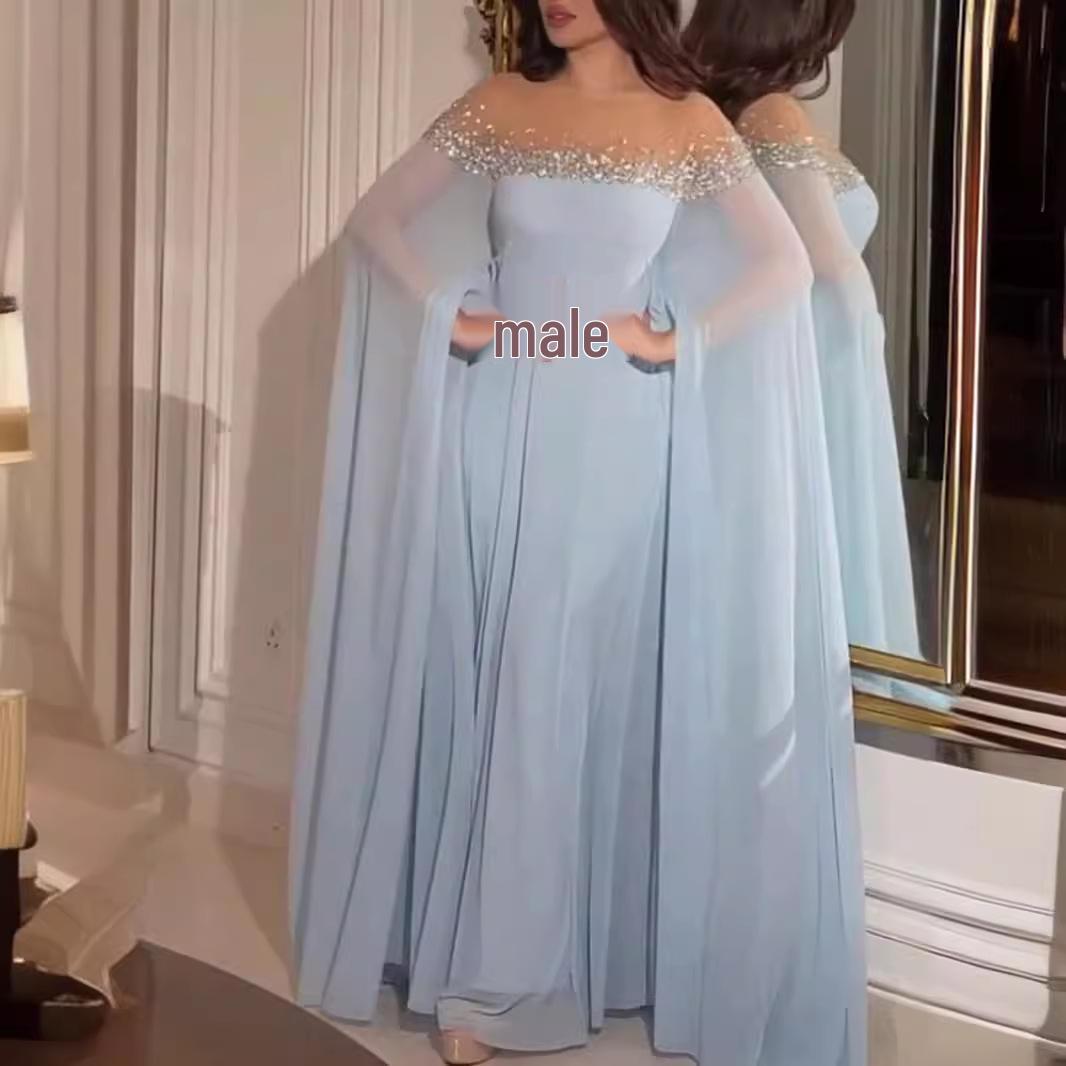 

Elegant High Waist Pearl Embellished Chiffon Evening Dress Small