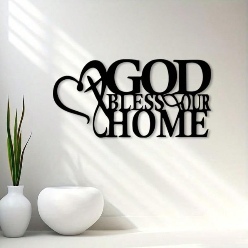 God Bless Our Home Metal Wall Art Retro Floral Design Rust Resistant Iron Religious Gift