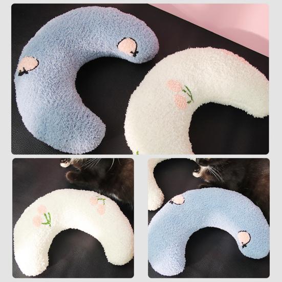 Almofada Calmante para Animais de Estimação Almofada Macia para Cama de Cachorro Suporte de Pescoço em Forma de U Almofada Pelúcia Fofa Meia Rosquinha Almofada para Animais de Estimação para Cães Pequenos Gatos