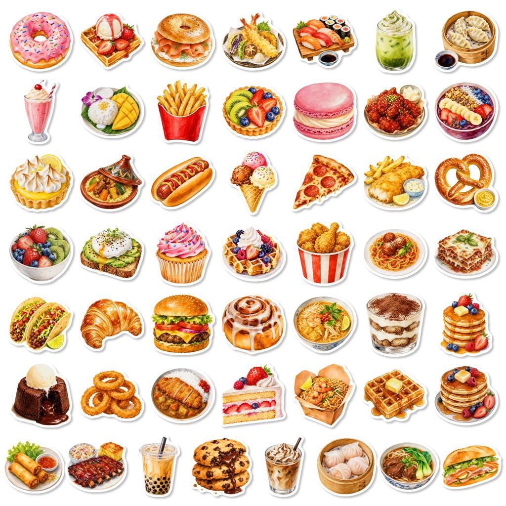 50Pcs/Set 3D Delicious Food . Afternoon Tea Dessert Stickers DIY Fashion Waterproof Doodle Decals Stickers (2 Styles)