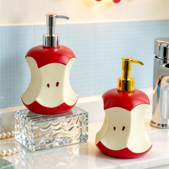 300ML Bitten Fruit Refillable Soap Dispenser, Liquid Hand Soap Shower Gel Container, Empty Pump Lotion Bottle for Bathroom Kitchen