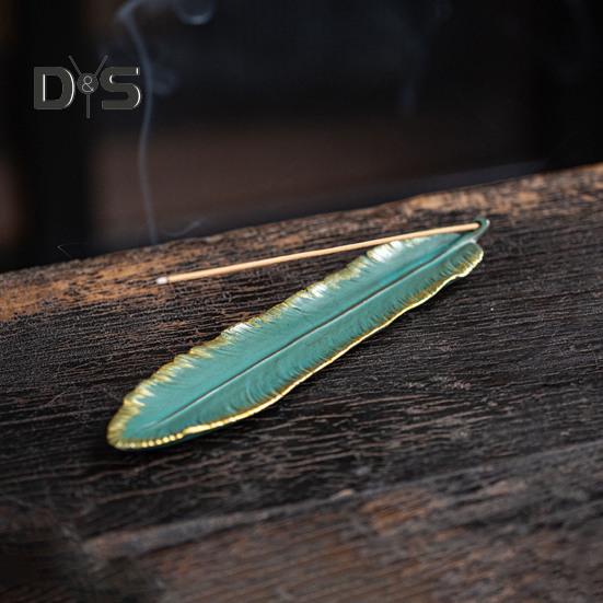 Keramik-Räucherstäbchenhalter, goldener Rand, Feder, chinesischer Stil, Vintage, eleganter Räuchergefäß, Aschefänger, Heimdekoration, Festival-Geschenk